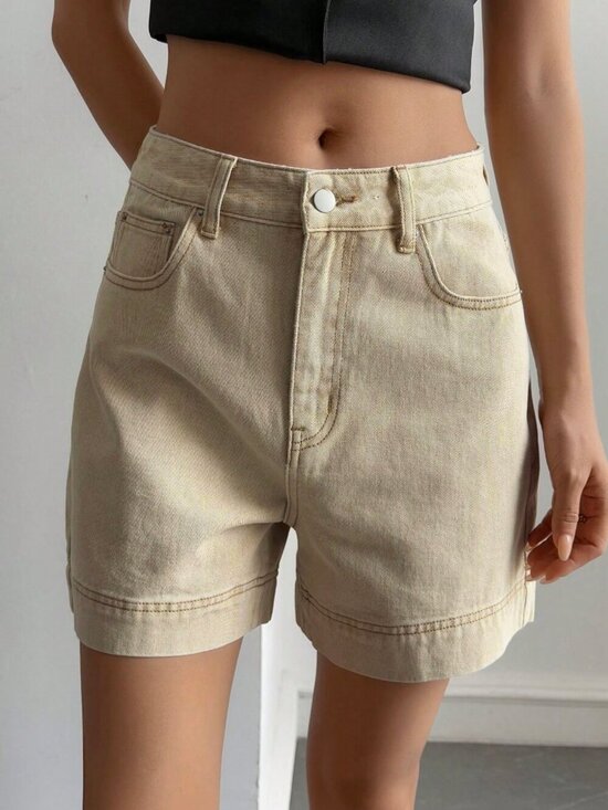 Pants - Khaki Casual Women's High Waist Denim Jorts